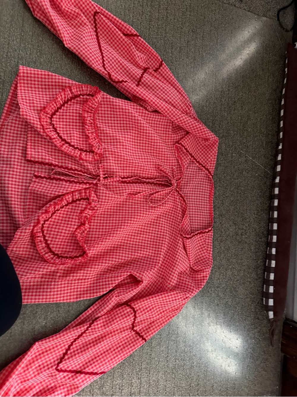 Womens Pink Checked Long-Sleeve Top with Heart Trim